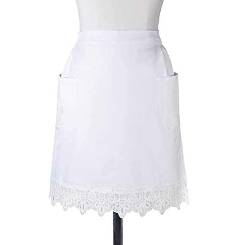 Love Potato Cotton White Lace Kitchen Waist Apron with Two Pockets Cosplay Costume - Image 2