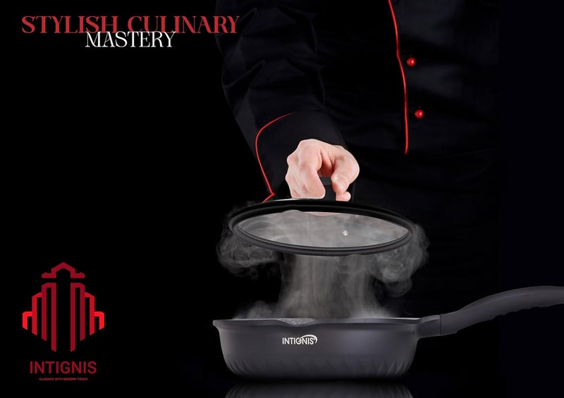 INTIGNIS Premium 30cm Deep Frying Pan with Lid | Anti-Scratch | Induction Compatible | Non-Stick Interior | Heat Resistant Handle | Perfect for Everyday Cooking - Image 5