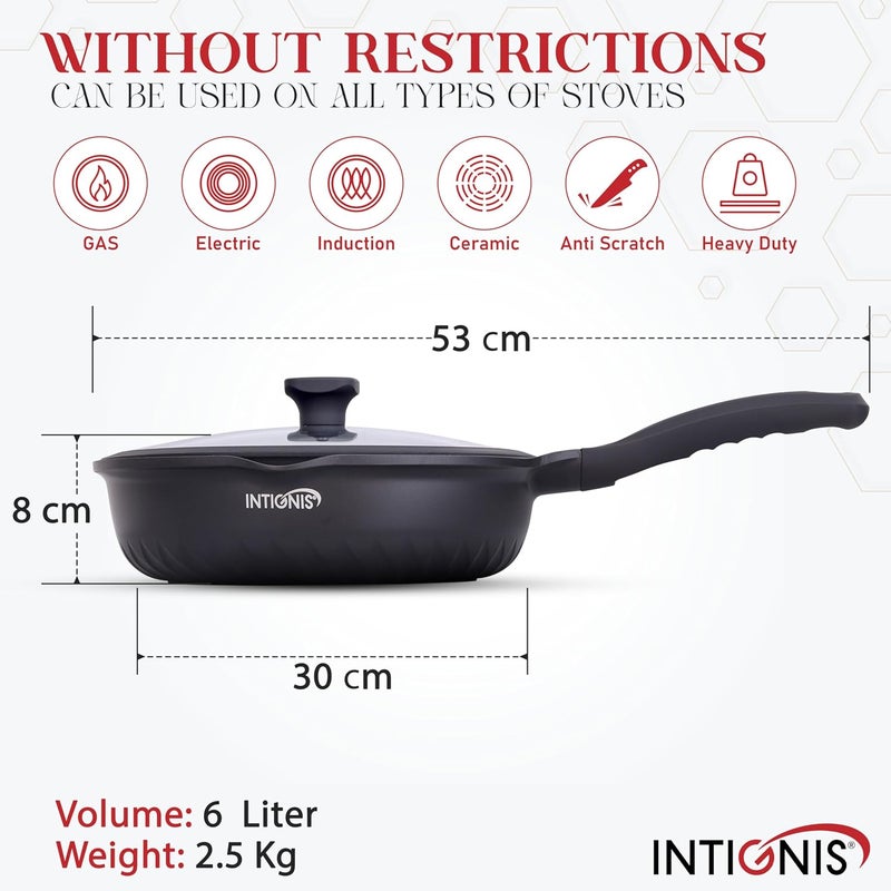 INTIGNIS Premium 30cm Deep Frying Pan with Lid | Anti-Scratch | Induction Compatible | Non-Stick Interior | Heat Resistant Handle | Perfect for Everyday Cooking - Image 4