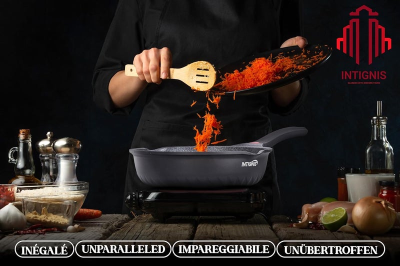 INTIGNIS Premium 30cm Deep Frying Pan with Lid | Anti-Scratch | Induction Compatible | Non-Stick Interior | Heat Resistant Handle | Perfect for Everyday Cooking - Image 3