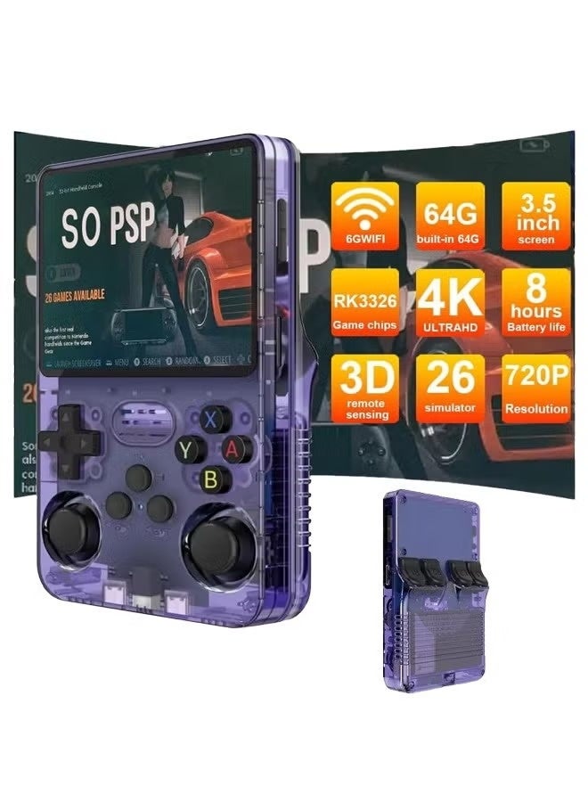 R36S ريترو وحدة تحكم الألعاب المحمولة ، شاشة HD 3.5 بوصة ، عصا جويستيك ثلاثية الأبعاد مزدوجة ، 11 محاكي ، وحدة تحكم ألعاب الفيديو المحمولة الرجعية مع ألعاب 64GB 20000 ، ألعاب مشغل فيديو جيب محمولة للفتيان والفتيات هدية.  (أرجواني) - Image 1