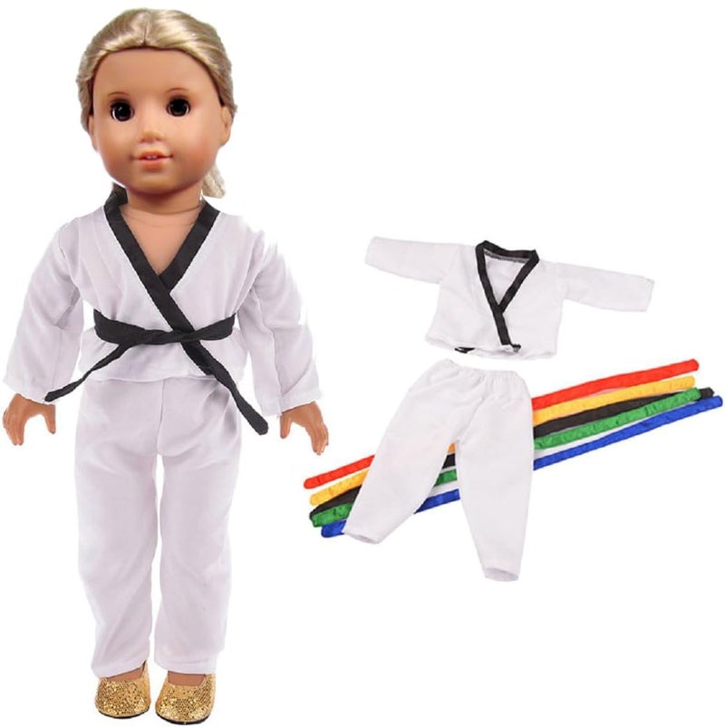 TianBo 18 Inch Girl Doll Clothes White Karate Tae Kwon Do Outfit Includes Blouse Pants and 5 Belts Yellow Green red Blue and Black for 18inch Girl Doll NAA02 - Image 2
