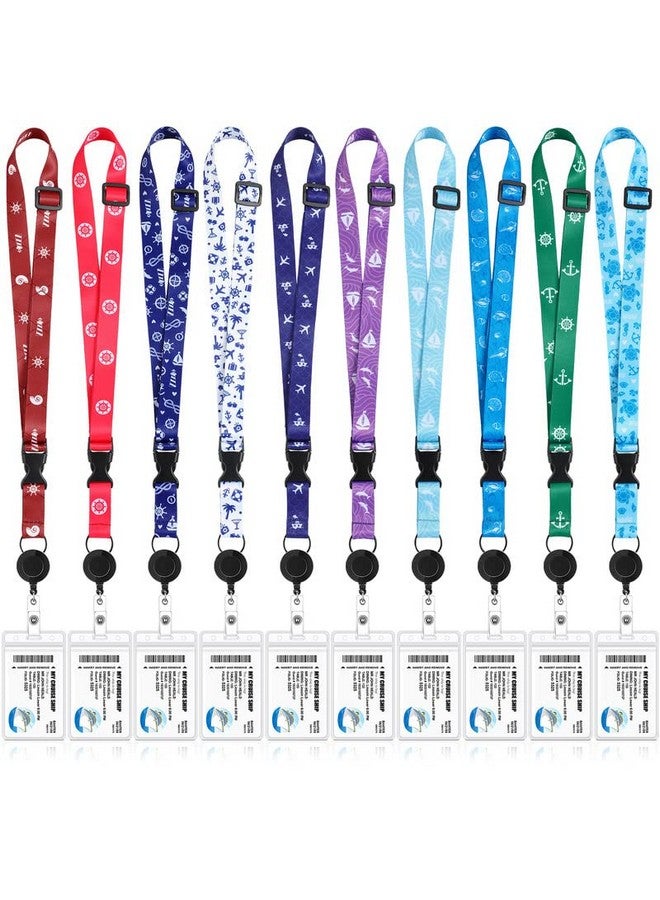 Hotop 10 Sets Cruise Lanyards Retractable Carnival Cruise Adjustable Lanyard With Id Holder Detachable Badge Clip For Cruise Ship Cards(Fresh Style) - Image 1