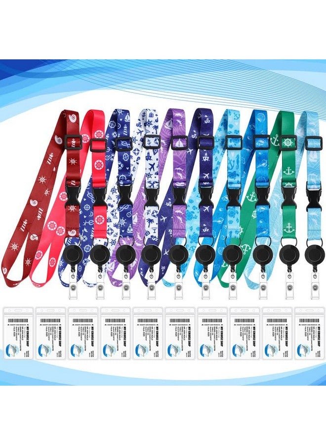 Hotop 10 Sets Cruise Lanyards Retractable Carnival Cruise Adjustable Lanyard With Id Holder Detachable Badge Clip For Cruise Ship Cards(Fresh Style) - Image 2