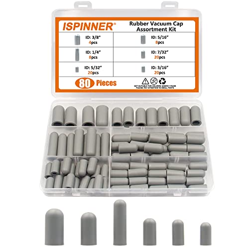 ISPINNER 80pcs Rubber Vacuum Cap, Vacuum Plugs Hose End Caps Assortment Kit for Carburetor, Manifold, Automotive 3/16" 5/32" 7/32" 1/4" 5/16" 3/8" (Gray) - Image 1