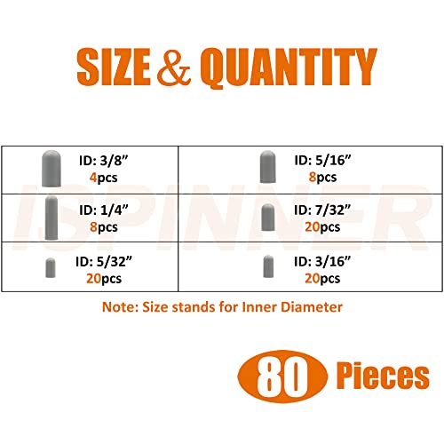 ISPINNER 80pcs Rubber Vacuum Cap, Vacuum Plugs Hose End Caps Assortment Kit for Carburetor, Manifold, Automotive 3/16" 5/32" 7/32" 1/4" 5/16" 3/8" (Gray) - Image 2
