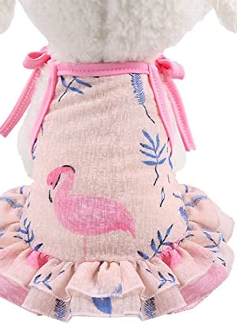 Generic Ohana Spring Wear Collection Spaghetti Strings And Fruity Print Girly Frocks With Frills For Cats And Dogs Flamingo Print Medium Size Pink 
