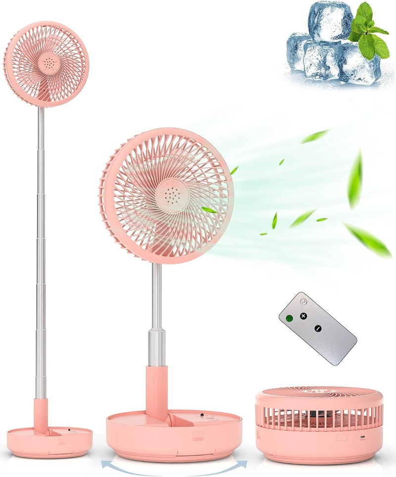 Primevolve Portable Oscillating Standing Fan,Rechargeable Battery Operated USB Floor Table Desk Fan with Remote, Bedroom Camping Travel Fans Pink 7.7" - Image 1