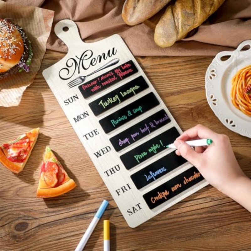 Weekly Menu Board Kitchen 16.5 x 6.3 Inches Wood Menu Planner Board with 7 Markers and Towel Kitchen Weekly Planner Plaque Wall Signs for Dinning Room Home Decor - Image 5