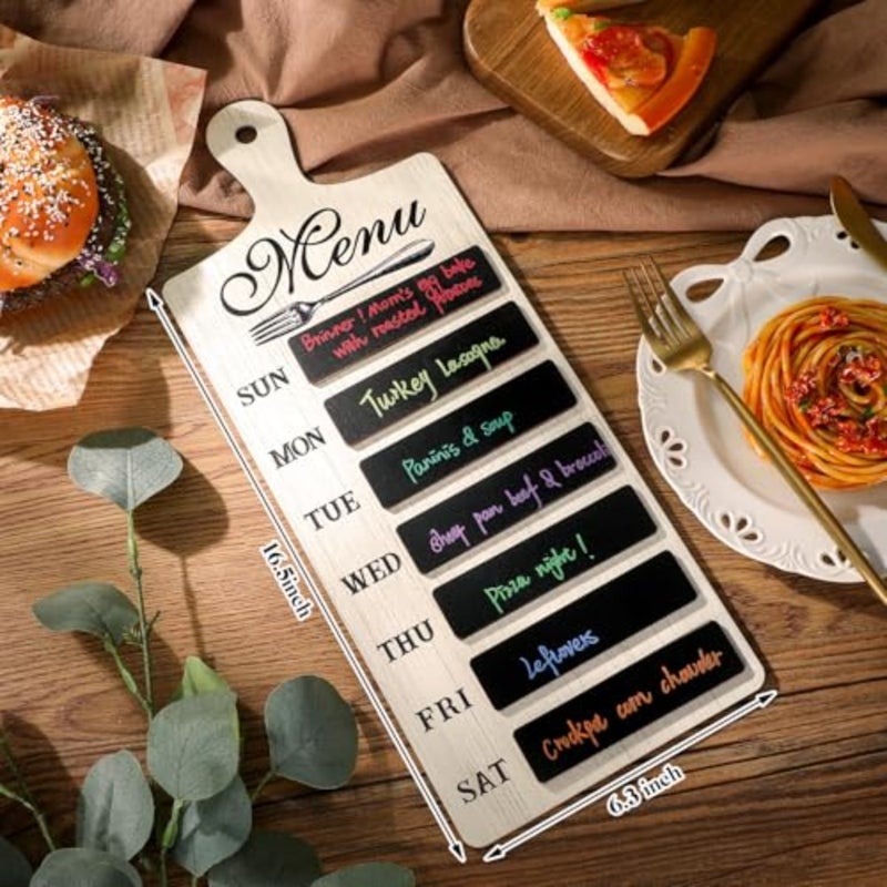 Weekly Menu Board Kitchen 16.5 x 6.3 Inches Wood Menu Planner Board with 7 Markers and Towel Kitchen Weekly Planner Plaque Wall Signs for Dinning Room Home Decor - Image 2