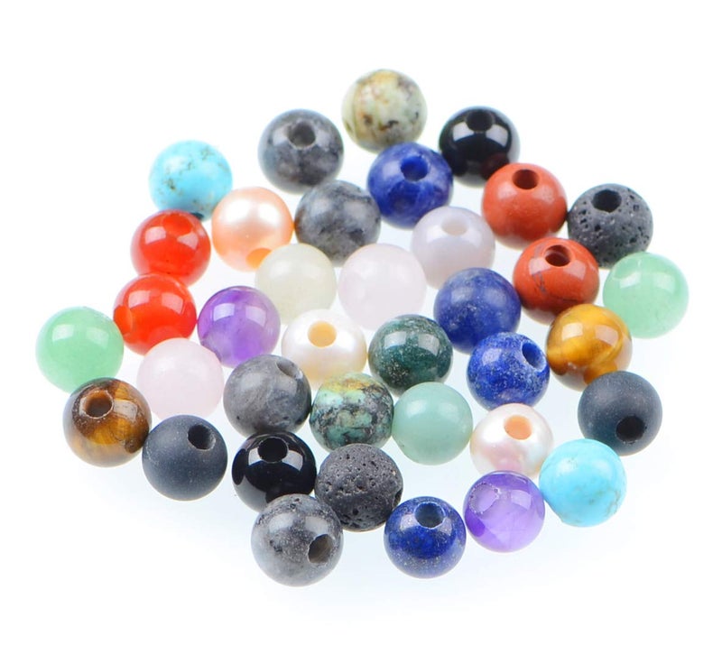 AD Beads Natural Gemstone 8mm Round Loose Beads Big Hole 25mm Sized 40pcs Mixed Colour