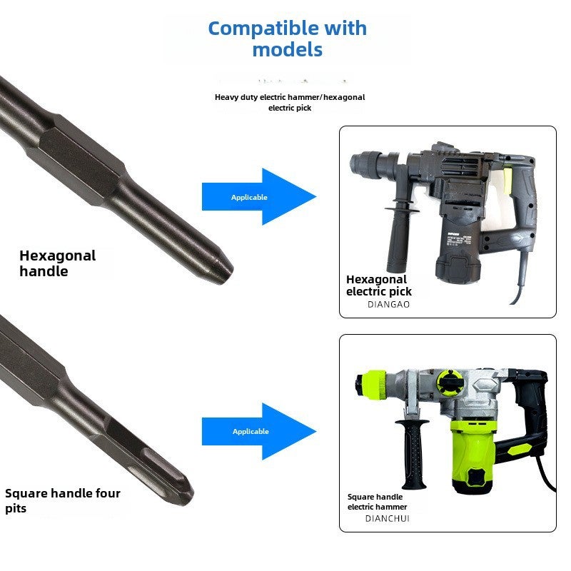 Chisel Flat Chisel Remove Copper Chisel Remove Old Motor Copper Wire Tools Electric Pick Electric Hammer Flat Shovel Steel Chisel Universal Shovel(Square handle electric pick Crescent chisel) - Image 4