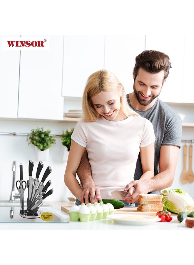 Winsor طقم سكاكين رمادي 8 قطع مع حامل أكريليك مقصوص بالليزر فولاذ مقاوم للصدأ - Image 5