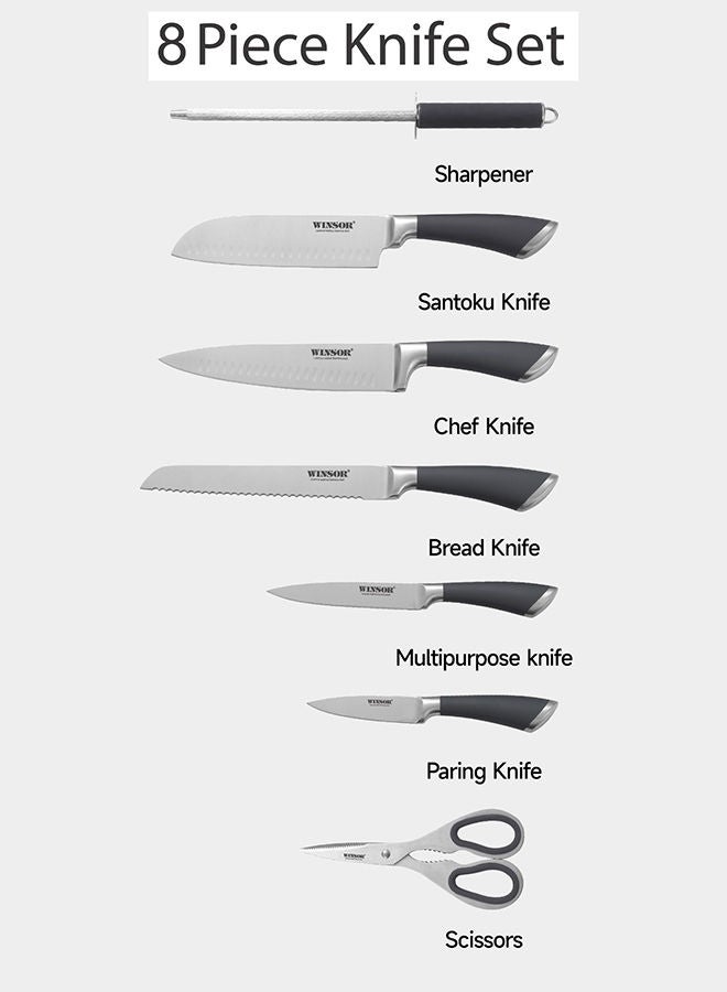 Winsor طقم سكاكين رمادي 8 قطع مع حامل أكريليك مقصوص بالليزر فولاذ مقاوم للصدأ - Image 3