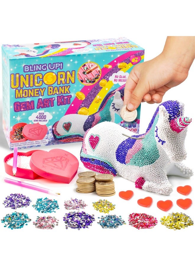 GirlZone - Bling Up Unicorn Piggy Bank Gem Art Kit, Make Diamond Art For Kids With Girls Crafts Gems & 2 Stylus For Kids Diamond Art & Unicorn Crafts For Girls, Diy Money Bank, Ideal Christmas Gift - Image 1