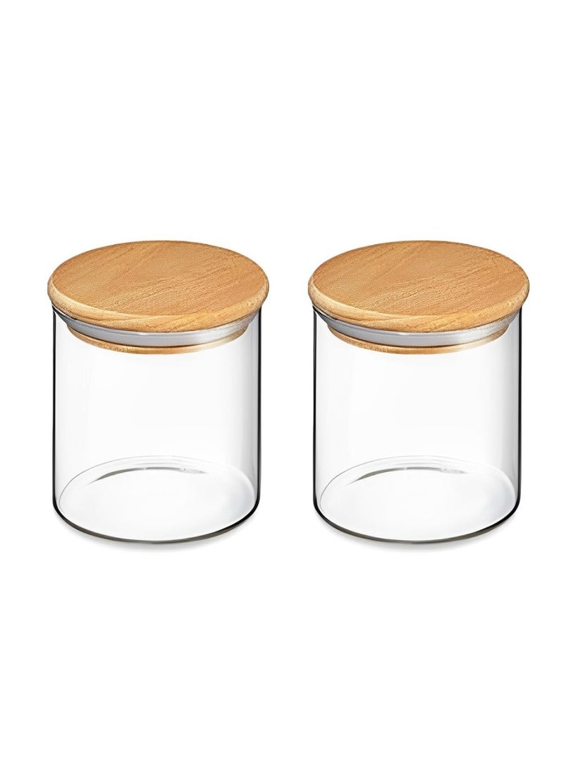 BLACKSTONE Set of 2 Pcs Premium Borosilicate Glass Canister with Airtight Wooden Lids (550ML) - Image 1