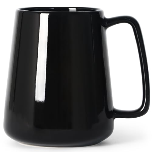 Smilatte 24 OZ Large Coffee Mug, Nice Ceramic Boss Tea Cup with Big Handle for Dad Men Women, Unique Style For Any Kitchen, Black - Image 1