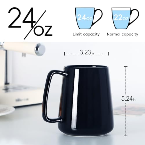 Smilatte 24 OZ Large Coffee Mug, Nice Ceramic Boss Tea Cup with Big Handle for Dad Men Women, Unique Style For Any Kitchen, Black - Image 2