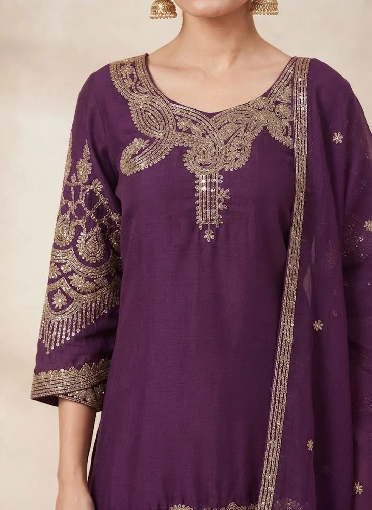 Viny VINY Purple 3-Piece Embroidered Suit Set – Women's Indian Ethnic Wear