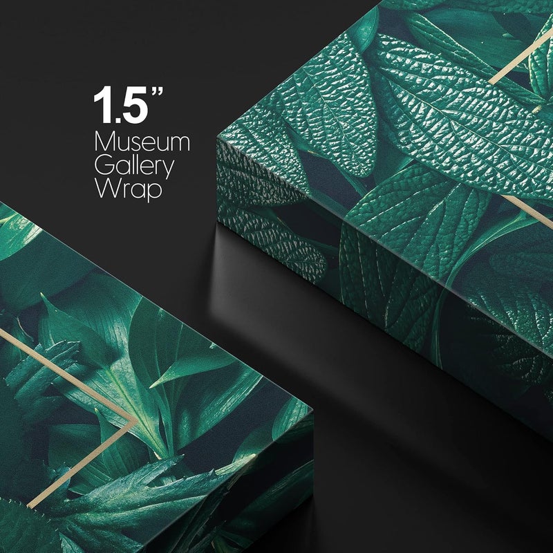 wall26 طباعة قماش أوراق الغابة الخضراء بإطار ذهبي - Image 4