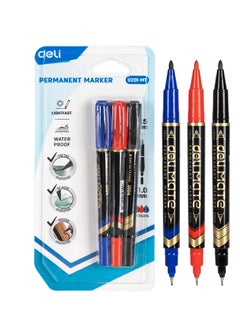 Deli 3-Piece Twin Tip Permanent Marker Multicolour  - Image 1