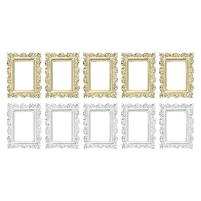 10PCS MINI VINTAGE PICTURE FRAMES SMALL RESIN PHOTO FRAME FOR KEYCHAIN PHONE CASE JEWELRY DIY PROPSGOLD AND SILVER