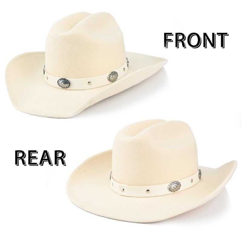 Foeran 100% Wool Western Cowboy Hat for Men's Women's Classic Fedora Hat Felt Cowgirls Hats with Two Decorative Bands (US, Alpha, Large, X-Large, White-A) - Image 5