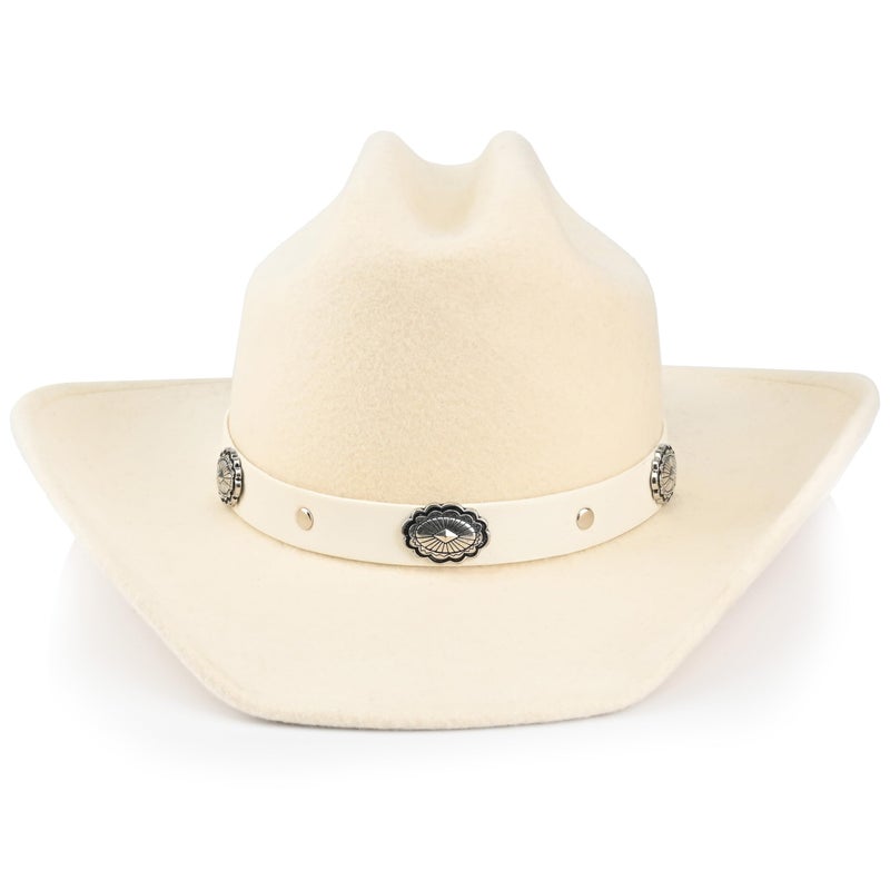 Foeran 100% Wool Western Cowboy Hat for Men's Women's Classic Fedora Hat Felt Cowgirls Hats with Two Decorative Bands (US, Alpha, Large, X-Large, White-A) - Image 4