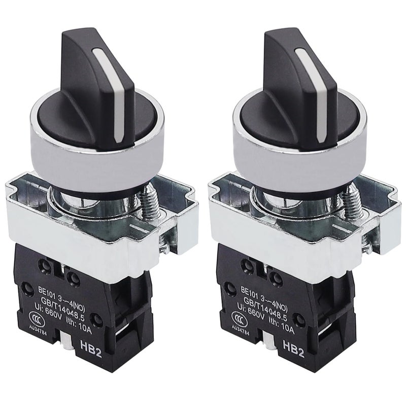 TWTADE / 2Pcs 22mm Selector Switch SPST 1 NO 2 - Positions Maintained Latching Rotary Selector Switch 440V 10A XB2-10X/21-HB2-BD21 - Image 1