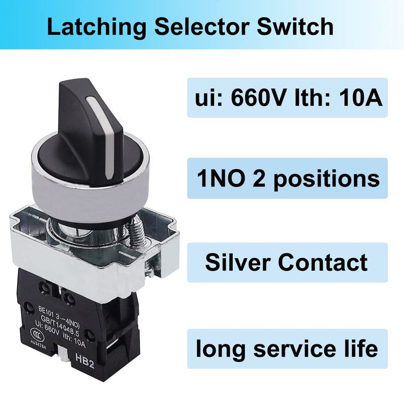 TWTADE / 2Pcs 22mm Selector Switch SPST 1 NO 2 - Positions Maintained Latching Rotary Selector Switch 440V 10A XB2-10X/21-HB2-BD21 - Image 2