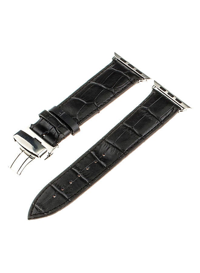 NIBEMINENT Genuine Leather Replacement Strap Wrist Band With Butterfly Buckle For 42mm Apple Watch Series 3/2/1 Black