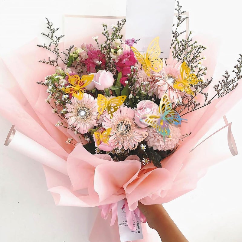 Majreey Floral Wrapping Paper Kit, 60Sheet Waterproof Floral Paper, 3Rolls Ribbon for Flower Bouquet, 2Rolls Transparent Tape,100Pcs Flower Pins, 48Pcs 3D Butterflies, 9Pcs Crowns 3 Floral Foam Blocks - Image 5