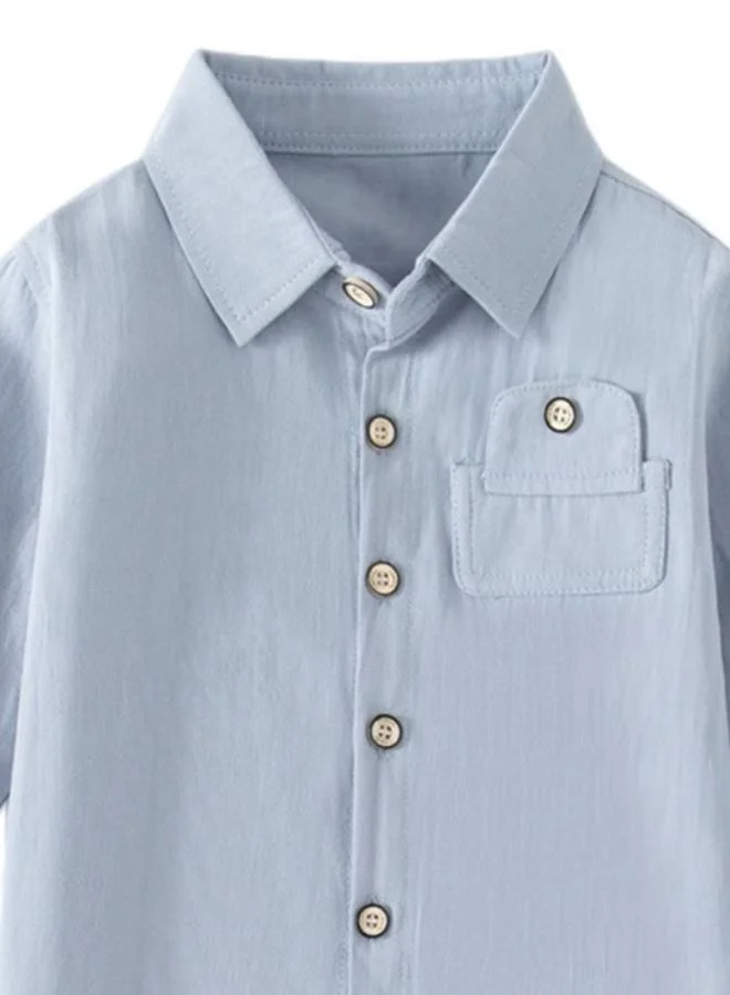 YUNIQEE Blue Collared Long Sleeve Solid Shirt