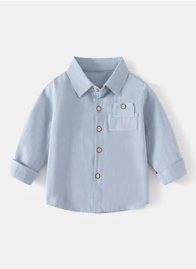YUNIQEE Blue Collared Long Sleeve Solid Shirt