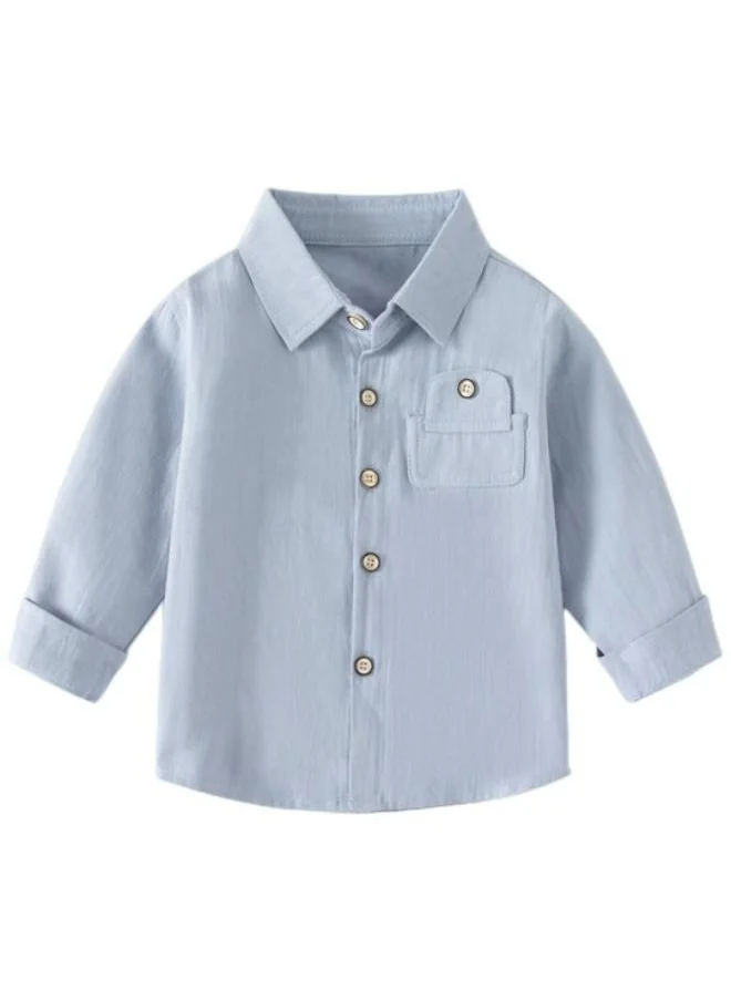 YUNIQEE Blue Collared Long Sleeve Solid Shirt