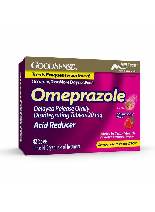 GOODSENSE Omeprazole Delayed Release Orally Disintegrating Tablets 20 mg, Strawberry Flavor, Dissolve Tabs, Treats Frequent Heartburn, Acid Reducer, Heartburn Medicine, 42 Tablets  - Image 1