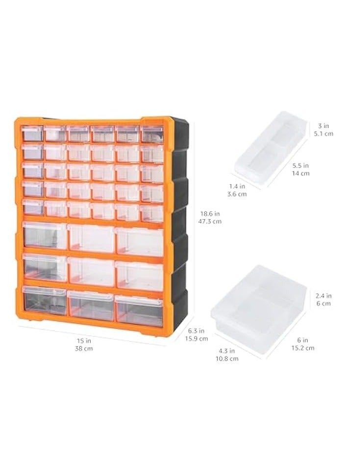 erorex Wall Mount Hardware and Craft Storage Cabinet Drawer Organizer 78 Drawers, Black, Orange  - Image 1