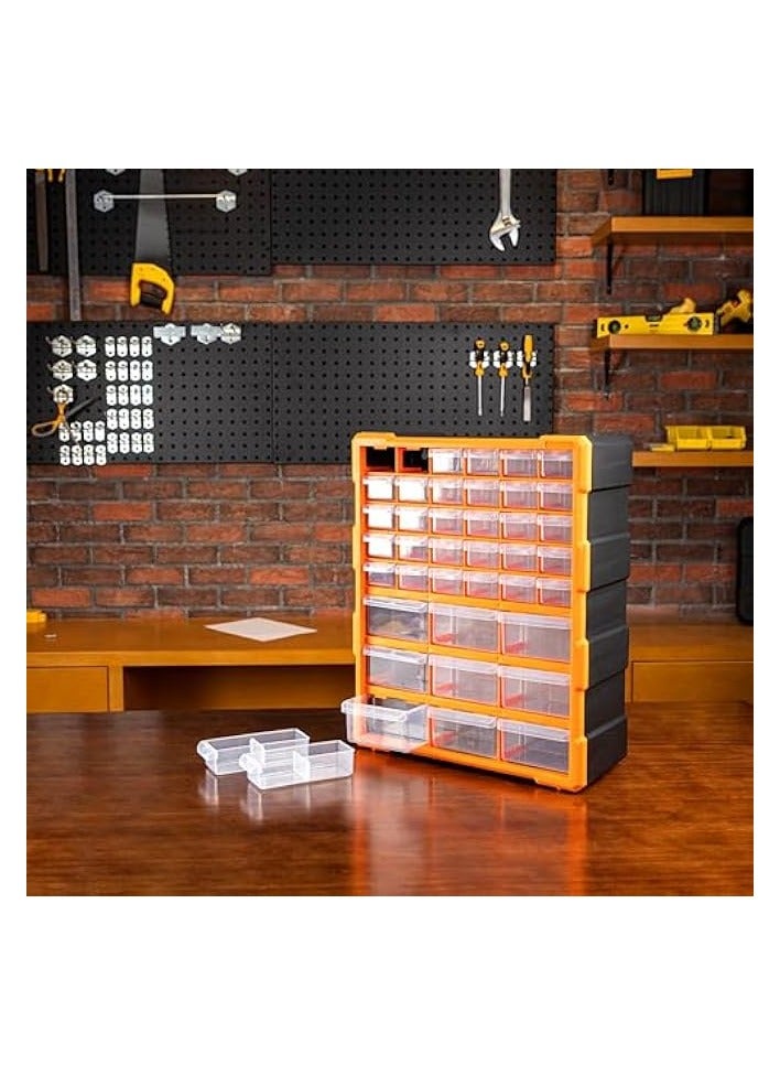 erorex Wall Mount Hardware and Craft Storage Cabinet Drawer Organizer 78 Drawers, Black, Orange  - Image 3