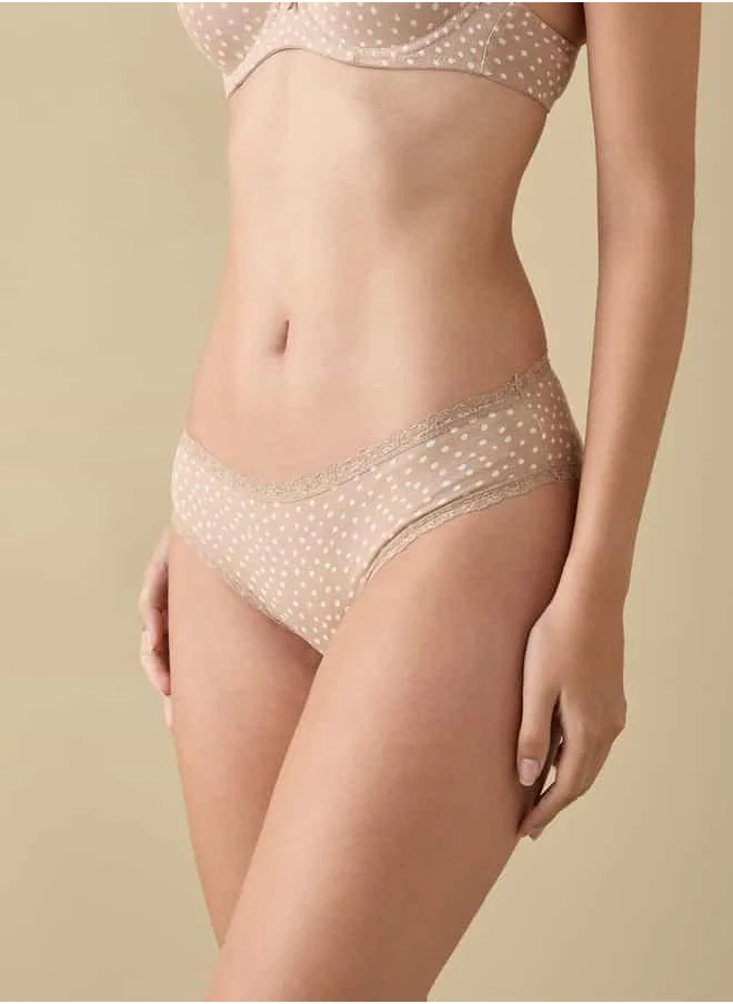 فاف Polka Dot Print Bikini Briefs with Lace Trim