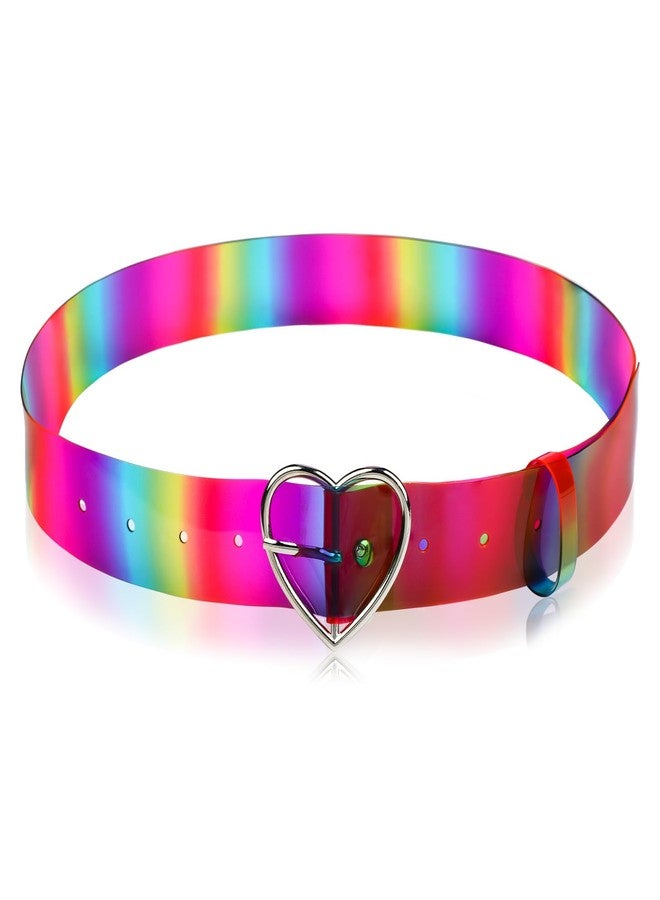 TXIN Fashion Rainbow Belt with Heart Buckle for Women Girls, Wide PVC Waist Belt Punk Waist Band Strap for Dress Jeans - Image 1
