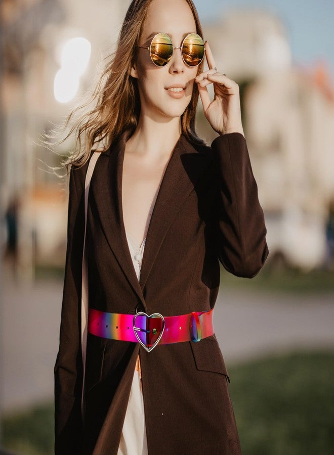 TXIN Fashion Rainbow Belt with Heart Buckle for Women Girls, Wide PVC Waist Belt Punk Waist Band Strap for Dress Jeans - Image 5