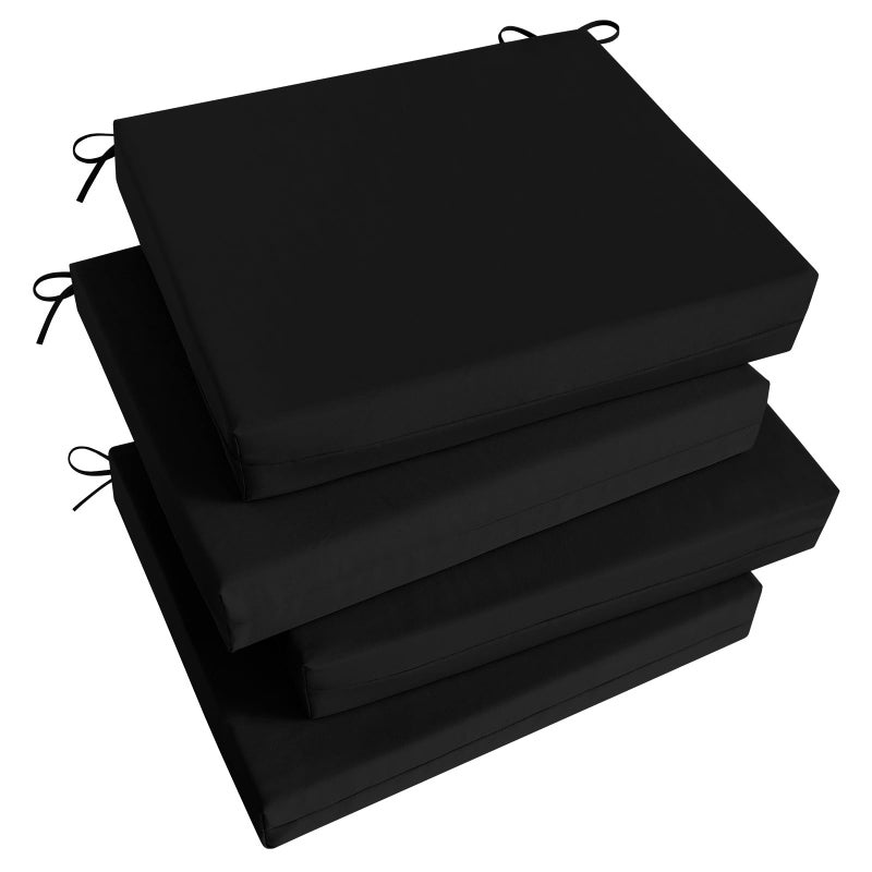 Basic Beyond Outdoor Chair Cushions Set of 4, Square Corner Outdoor Cushions for Patio Furniture, Water Resistant Patio Chair Cushions with 2 Ties, 18.5x16x3, Black - Image 1