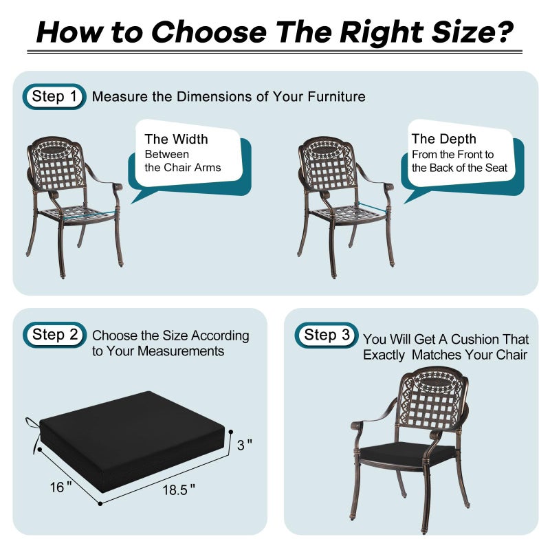 Basic Beyond Outdoor Chair Cushions Set of 4, Square Corner Outdoor Cushions for Patio Furniture, Water Resistant Patio Chair Cushions with 2 Ties, 18.5x16x3, Black - Image 5