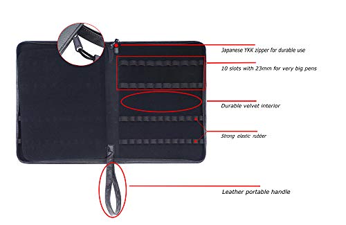 Lanxivi Black Cowhide Leather Fountain Pen Case for Various Size Pens, 46 Slot Display Holder Bag - Image 2