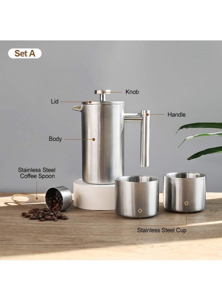 Hihonor 4 Pcs Stainless Steel French Press Coffee Maker Gift Set Travel Size Camping Coffee Set Coffee Lover Gift Set - Image 4