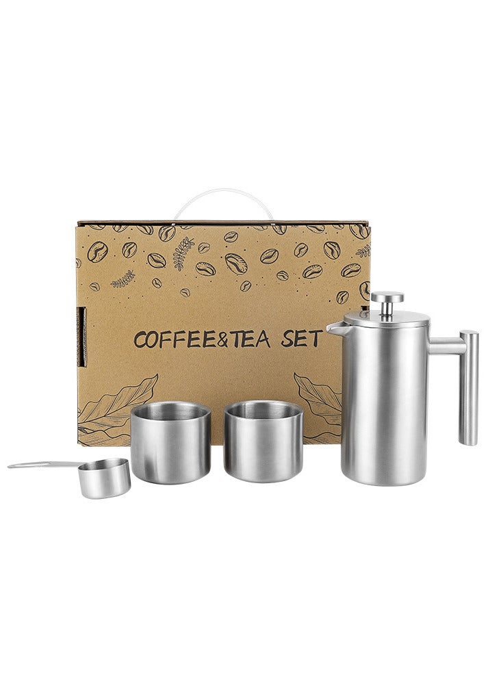 Hihonor 4 Pcs Stainless Steel French Press Coffee Maker Gift Set Travel Size Camping Coffee Set Coffee Lover Gift Set - Image 1