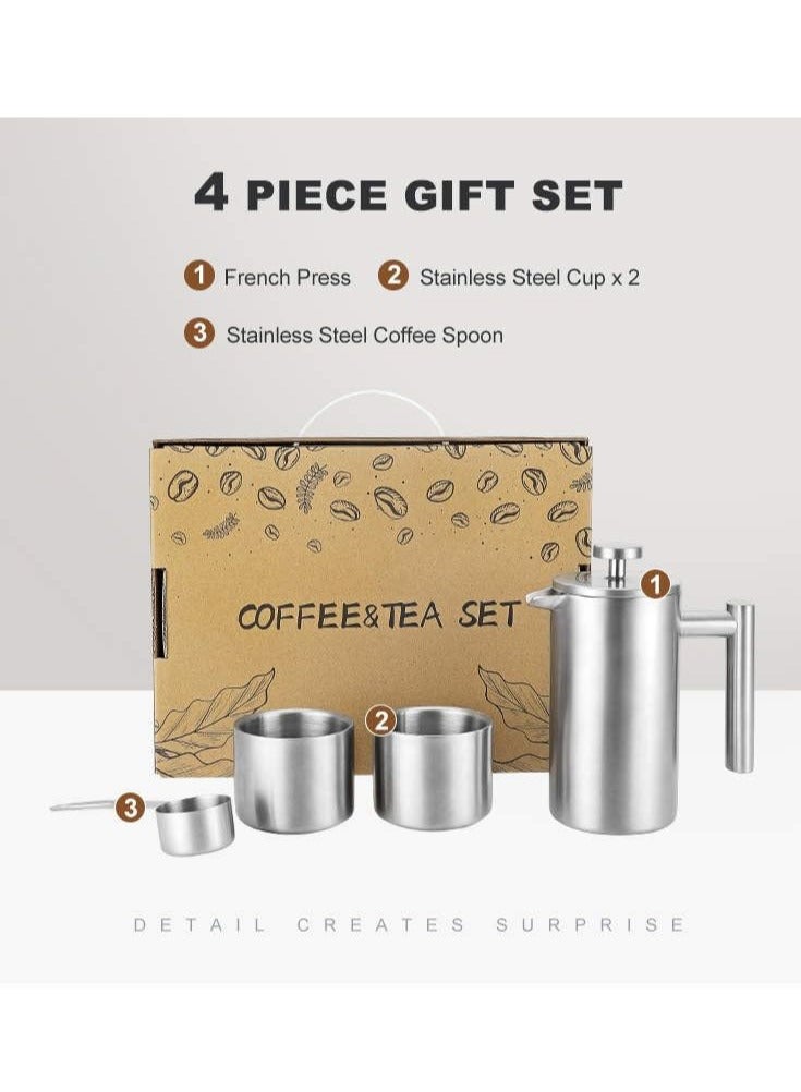 Hihonor 4 Pcs Stainless Steel French Press Coffee Maker Gift Set Travel Size Camping Coffee Set Coffee Lover Gift Set - Image 2