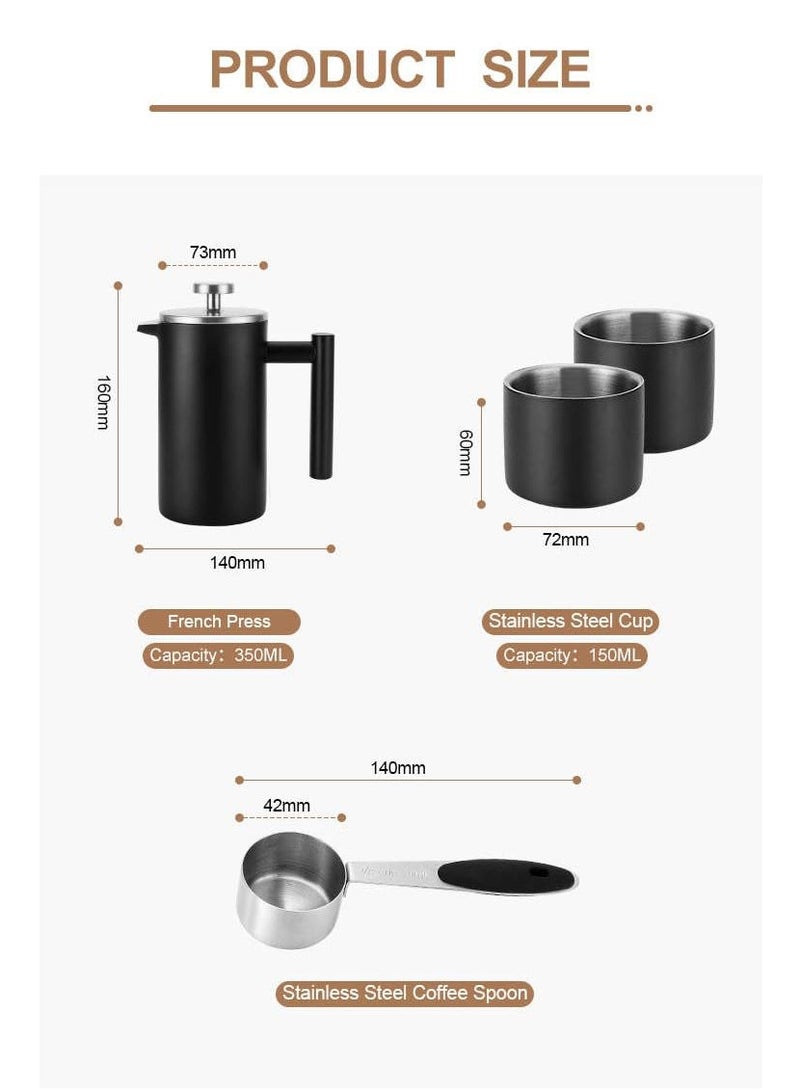 Hihonor 4 Pcs Stainless Steel French Press Coffee Maker Gift Set Travel Size Camping Coffee Set Coffee Lover Gift Set - Image 3