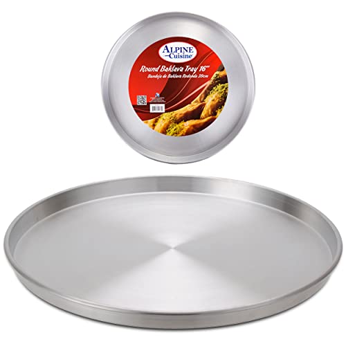 Alpine Cuisine Aluminum Round Baklava Tray 16inch Bakeware Pizza Cooking Pan for Oven Durable Round Pizza Tray For Pie Cookie Healthy Heavy Duty Rust Free Dishwasher Safe