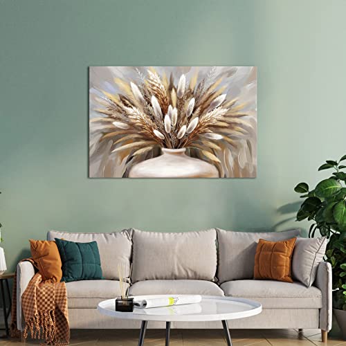 iHAPPYWALL Large Pampas Grass Wall Art Boho Botanical Modern Farmhouse Plant Dried Floral Grass in Vase Canvas Prints for Home Kitchen Bedroom Stretched and Framed Ready to Hang 24x36inch - Image 3